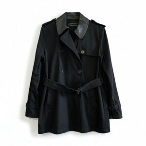 RALPH LAUREN | Black Trench Coat with Leather Collar S